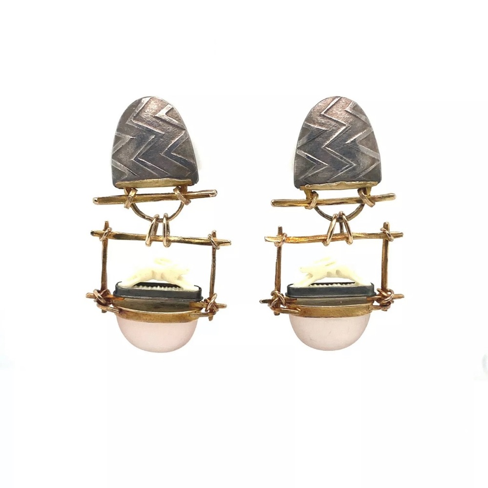 Carolyn Morris Bach Earrings Rose Quartz Sterling Silver 18k Gold Studio Artist